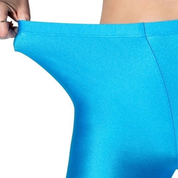 Stasia Turquoise: Shiny Stretch Biker Pant Boot with Stiletto Heel 7.5 8 - Picture 3 of 9